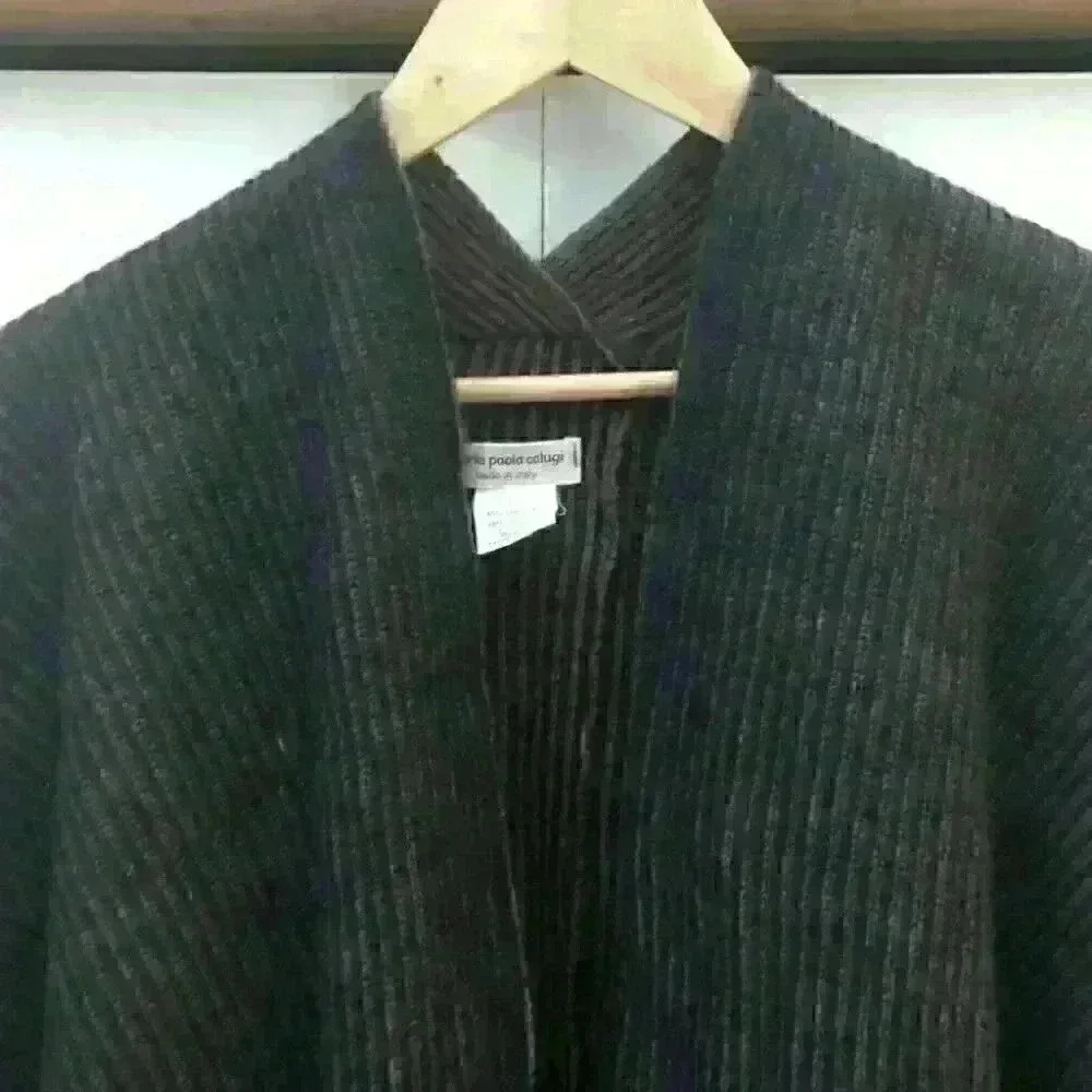 Maria Paola Calugi Italy Pinstripe Knit Wrap Wool Button Accent Brown Black OS - Picture 4 of 10
